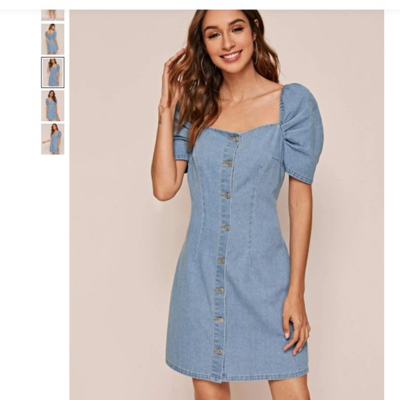 SHEIN Dresses & Skirts - Shein Button Through Square Neck Denim Dress Plus Size 2xl